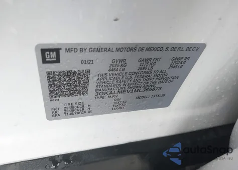 2021 GMC Terrain Fwd Sle z USA, uszkodzony, nr VIN 3GKALMEV1ML365873
